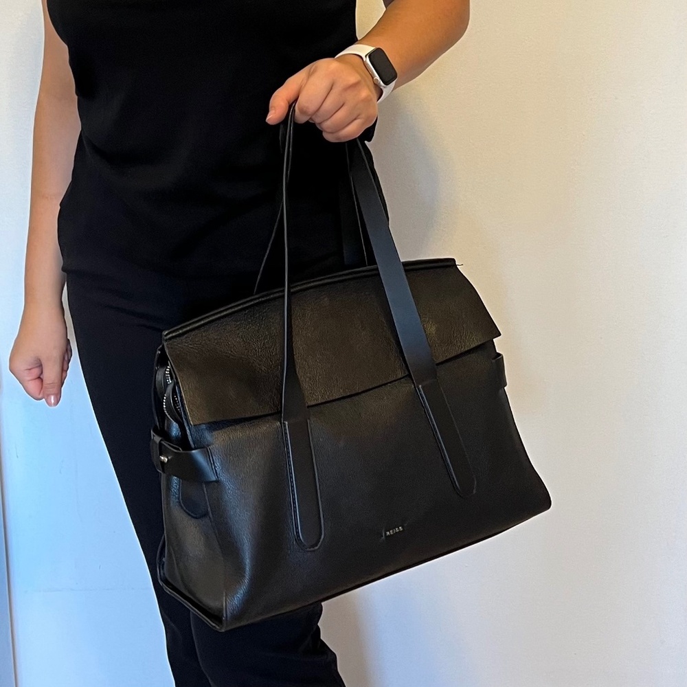 REISS Leather Tote Bag, Purse, Black Luxury Bag, Shoulder Bag, Minimalist Bag